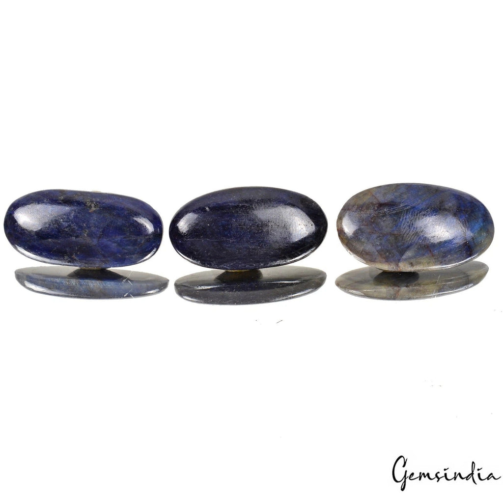 Certified 73 Cts/3 Pcs Natural Blue Sapphire Oval Cab Loose Gems Lot For Jewelry