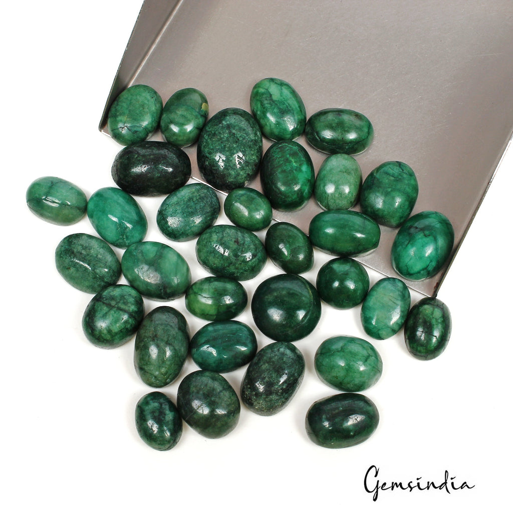 360 Cts/32 Pcs Natural Green Brazilian Emerald Oval Cab Loose Gems For Jewelry