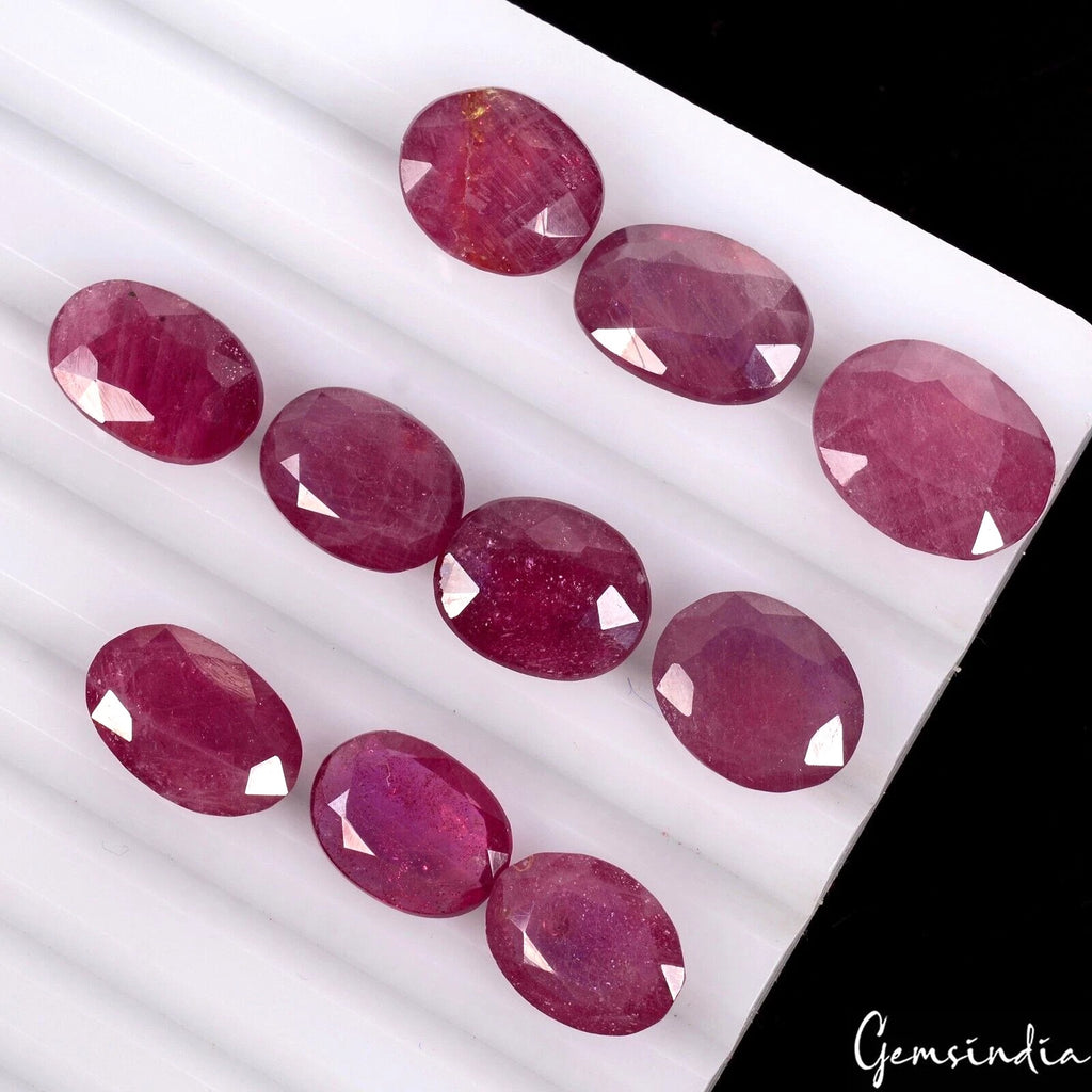 Ruby Lot, Loose Gemstone, Oval Cut, Heated — 10 Pieces, 12mm to 14mm, 65.70 Ct, Mozambique