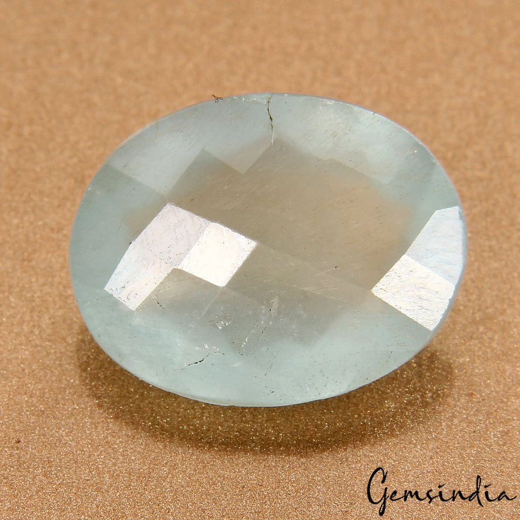 Certified 6.60 Cts Natural Untreated Blue Green Aquamarine Oval Checker Cut Gem