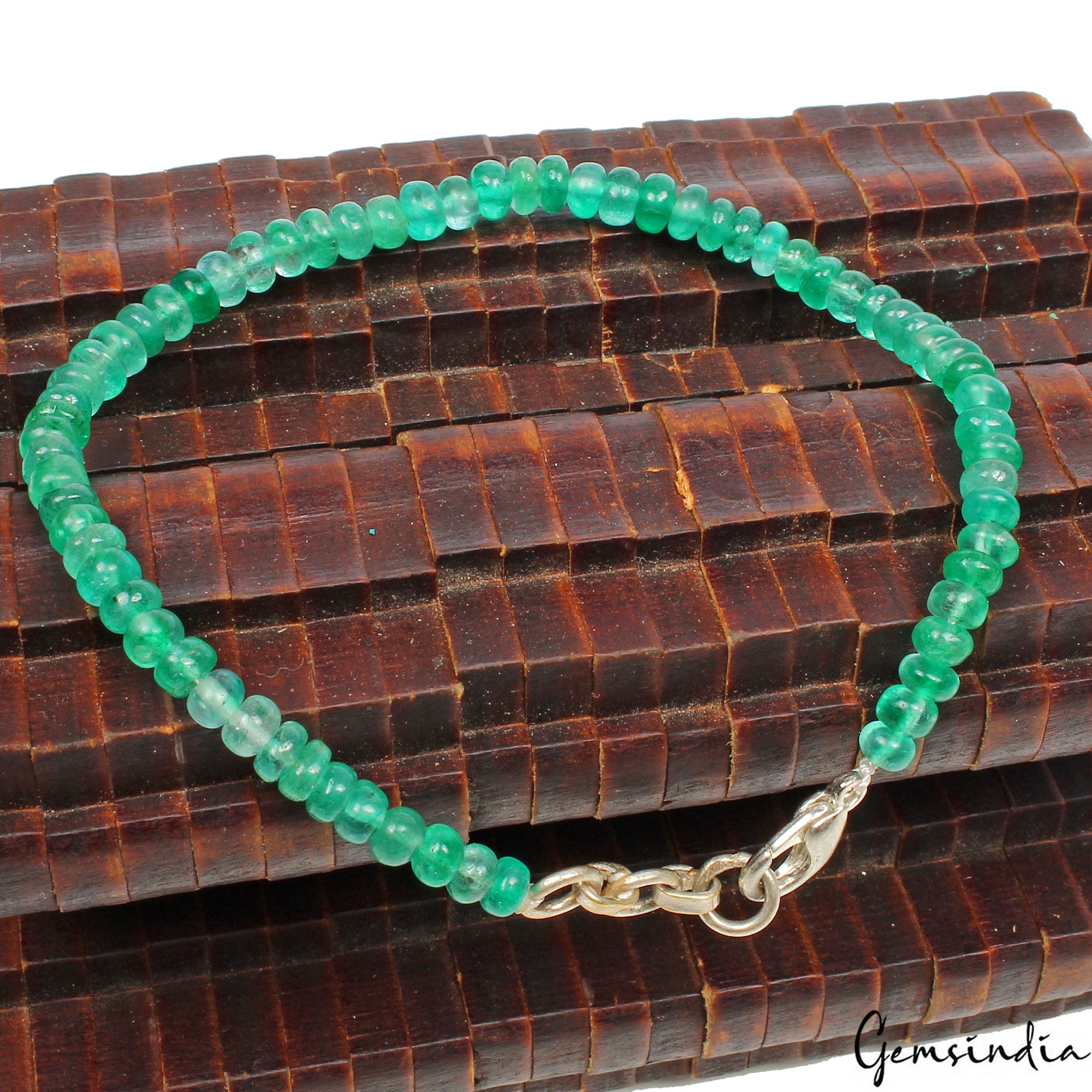 8 Inch Handmade Natural Emerald Gemstone Beaded Beautiful Single Line Bracelet