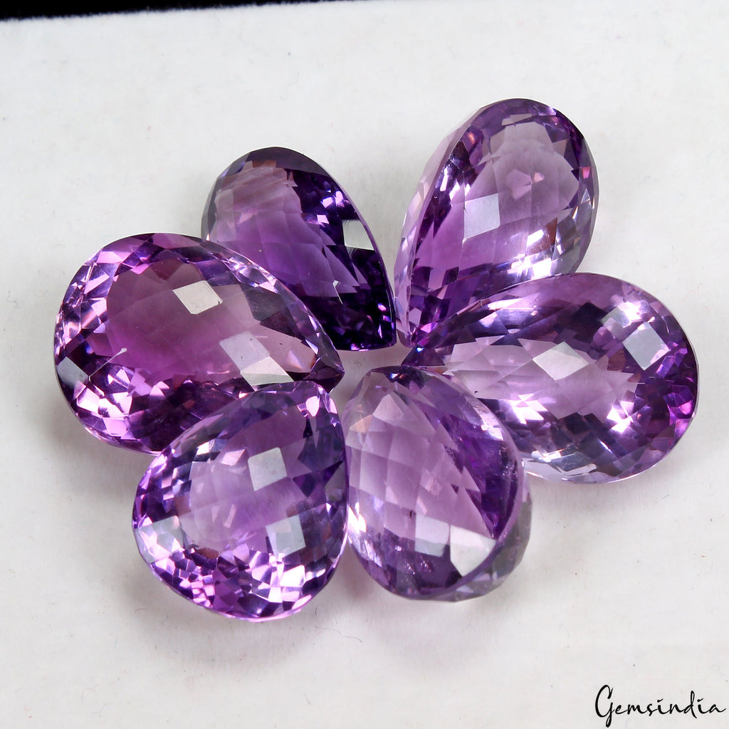 Certified 94Ct Natural Rich Purple Amethyst Pear Checker Cut AAA Grade Gemstones