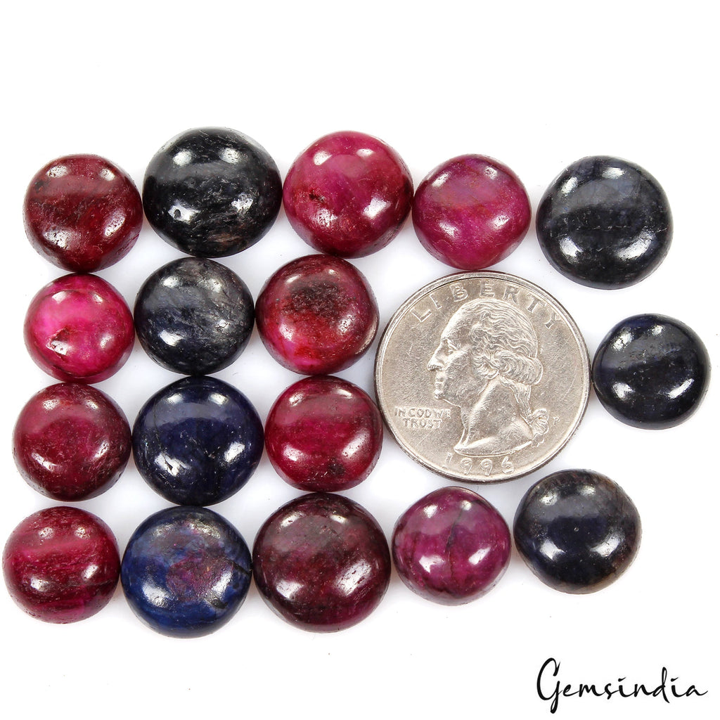 Certified 230 Ct Natural Ruby & Sapphire Round Cabochon Loose Gemstones 12-15mm