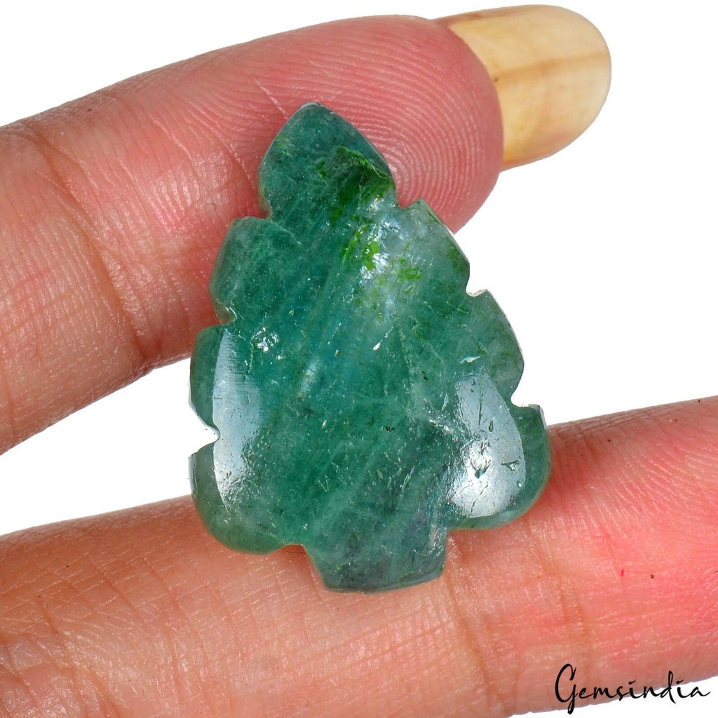 Certified 20 Cts Natural Untreated Green Emerald Leaf Pear Hand Carved Fancy Gem
