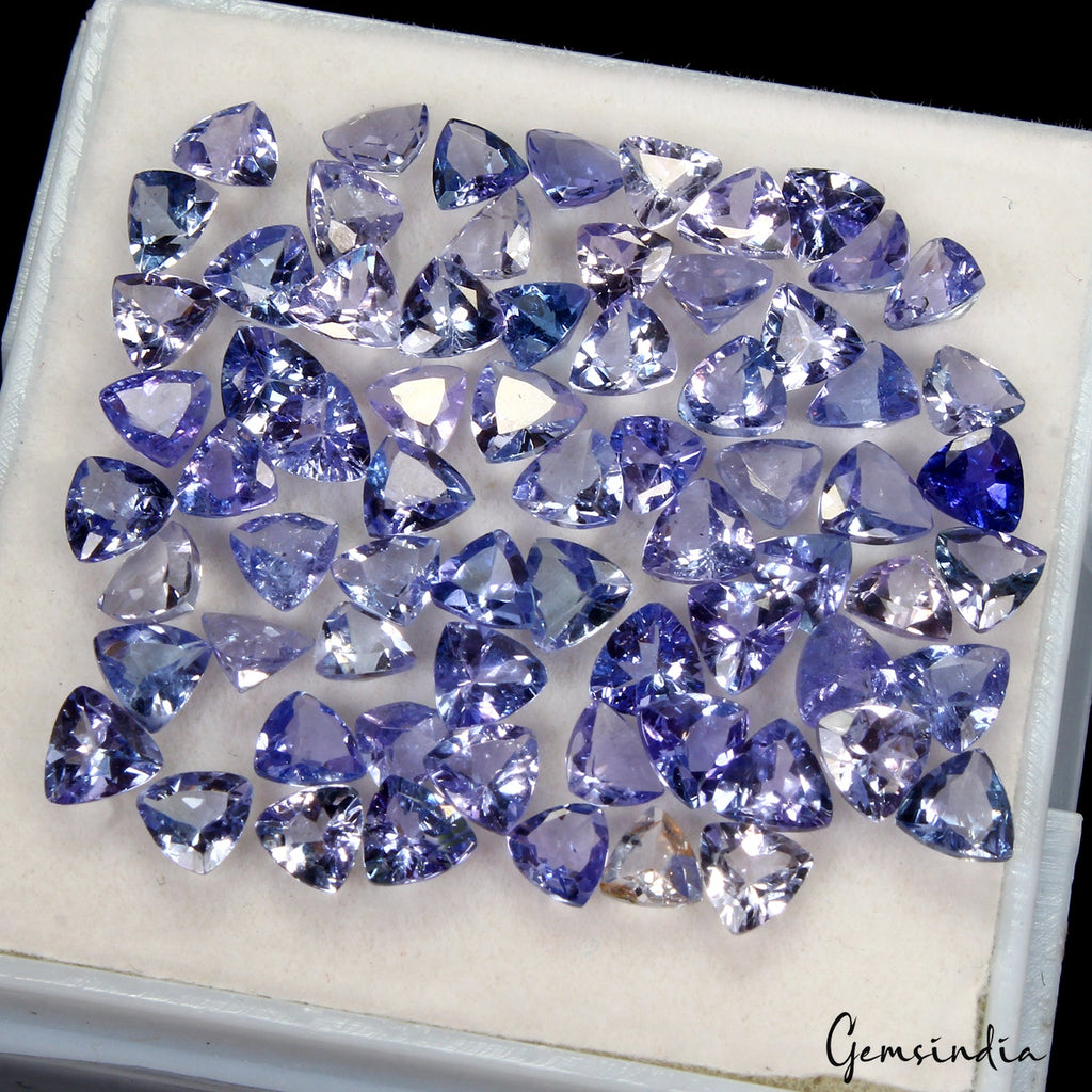 70 Pcs Natural Tanzanite 3-4mm Trillion Cut Dazzling Loose Wholesale Gemstones