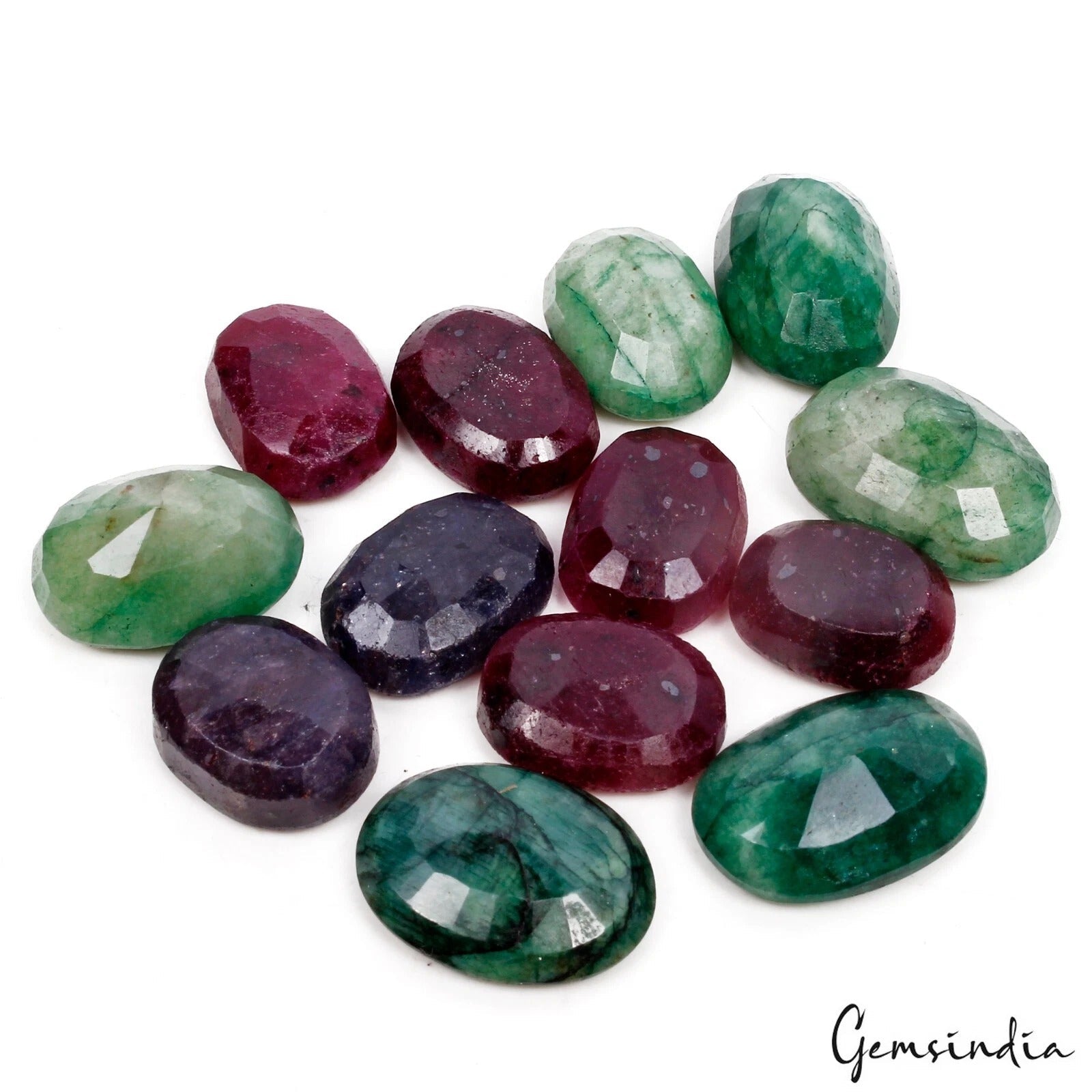 300 Cts/13 Pcs Natural Multi Color Ruby Emerald Sapphire Mix Cut Loose Gemstones