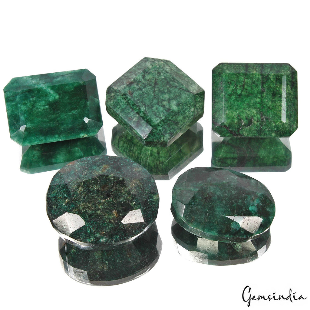 1990 Cts/5 Pcs Natural Brazilian Bottle Green Emerald Mix Cut Wholesale Gems Lot