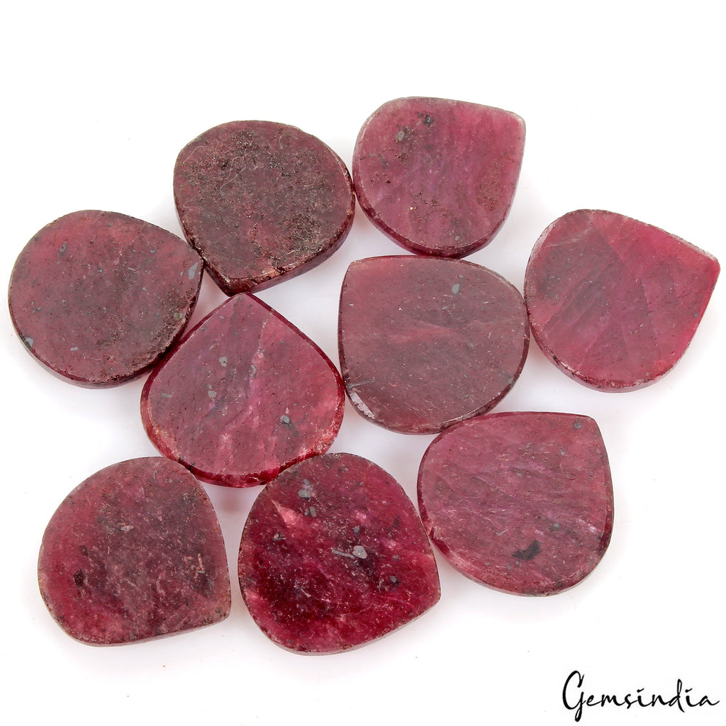 9 Pcs Natural Rich Red Ruby Pear Checker Heart Cut 19-24mm Gemstones w/Flat Back