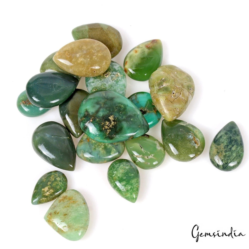 100.00 Ct Untreated Chrysoprase Pear Cab Natural Loose Gem Lot 19 Pc For Jewelry
