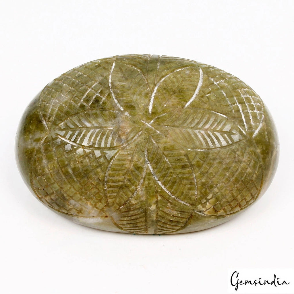 860 Ct Natural Untreated Green Vessonite Oval Floral Hand Carving Huge Gemstone