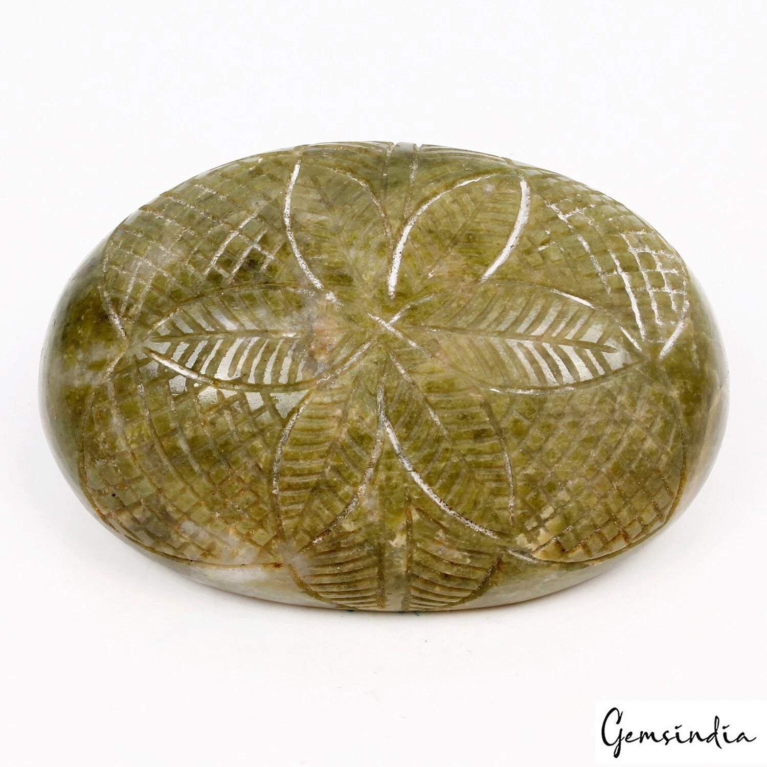 860 Ct Natural Untreated Green Vessonite Oval Floral Hand Carving Huge Gemstone