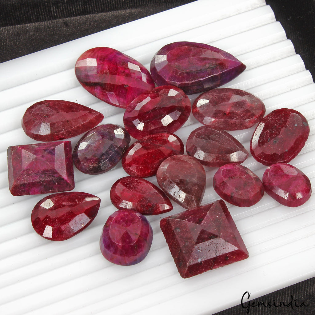 600 Cts/17 Pcs Natural African Red Ruby Mixed Faceted Loose Gems Lot For Jewelry