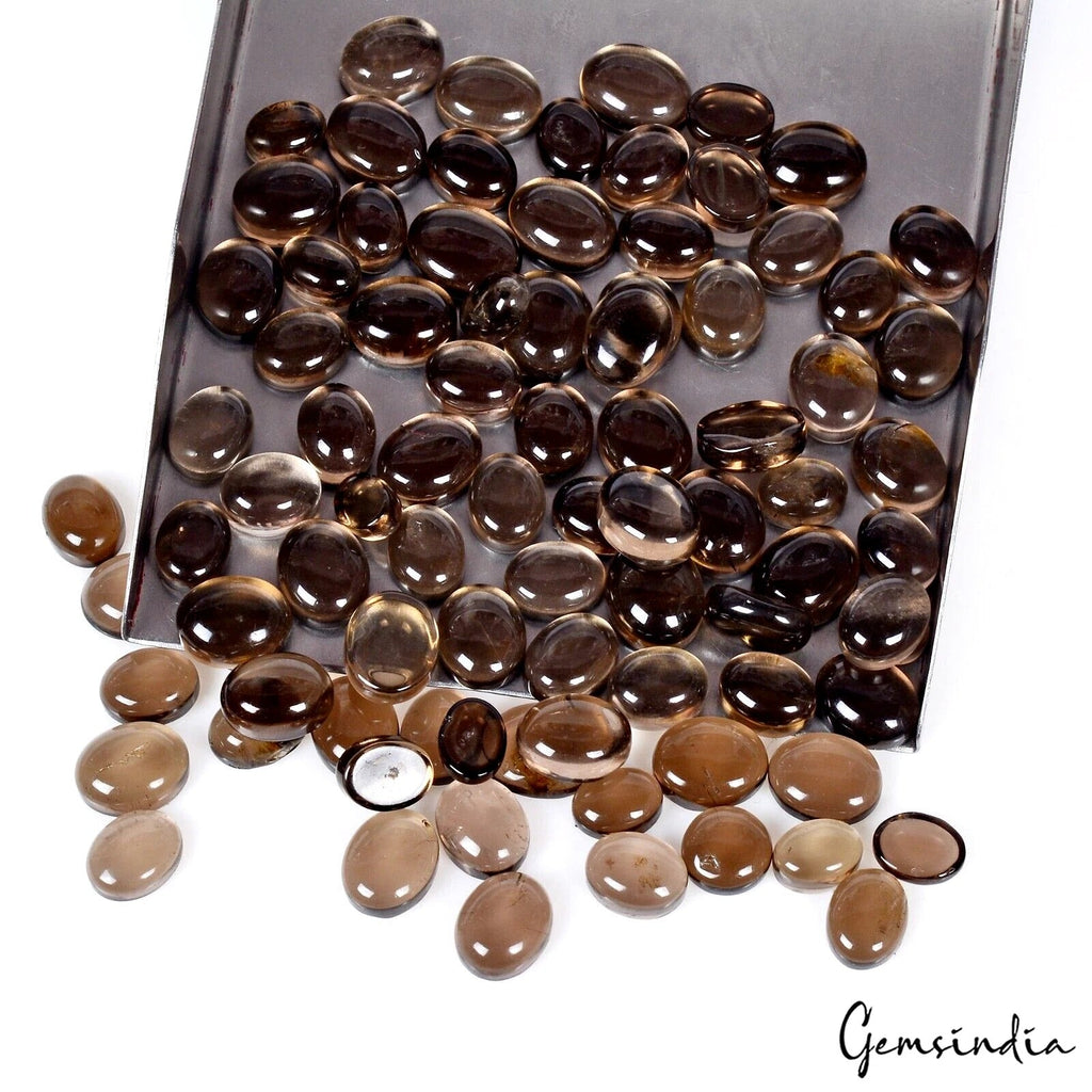 87 Pcs Natural Smoky Quartz 6-10mm Oval Cabochon Loose Wholesale Gemstones Lot