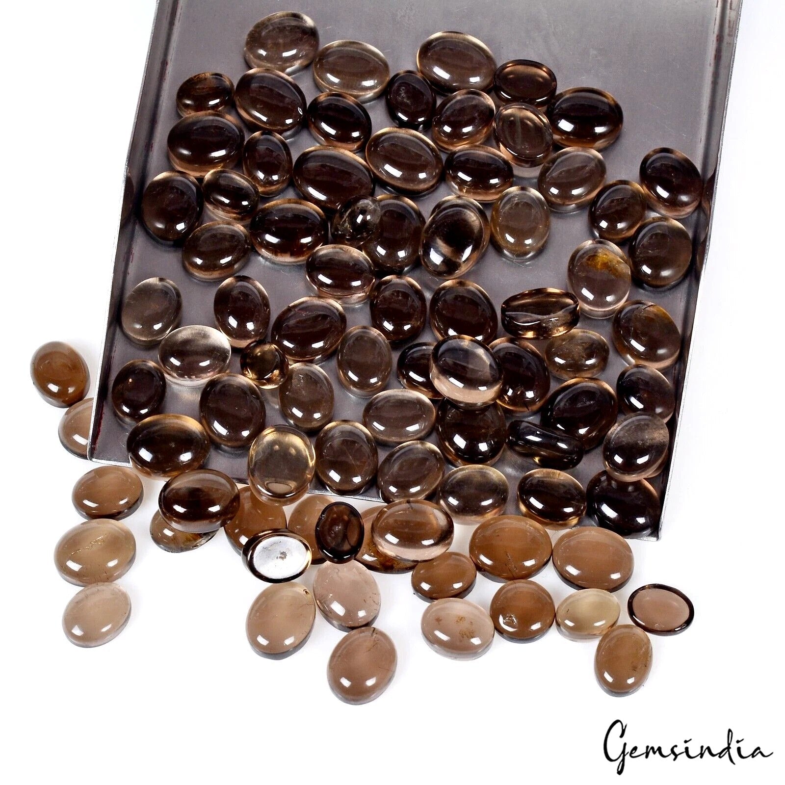 87 Pcs Natural Smoky Quartz 6-10mm Oval Cabochon Loose Wholesale Gemstones Lot