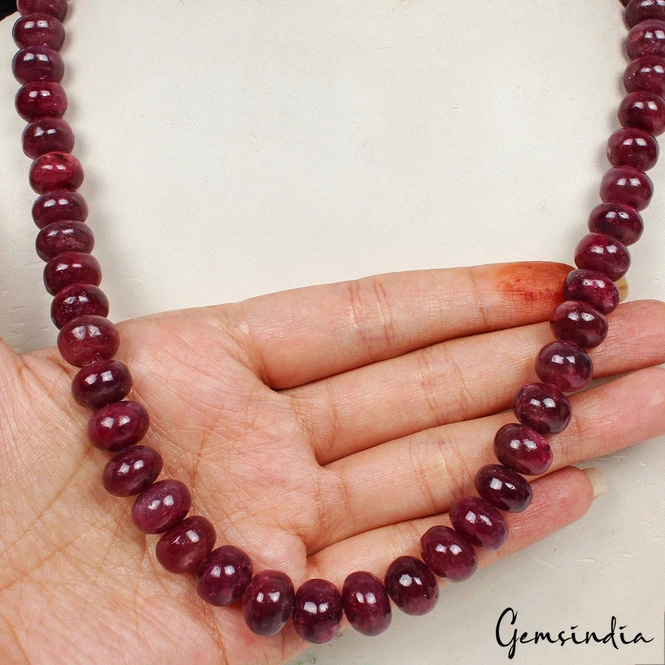GENUINE 830 CTS EARTH MINED SINGLE STRAND RED RUBY ROUND SHAPE NECKLACE