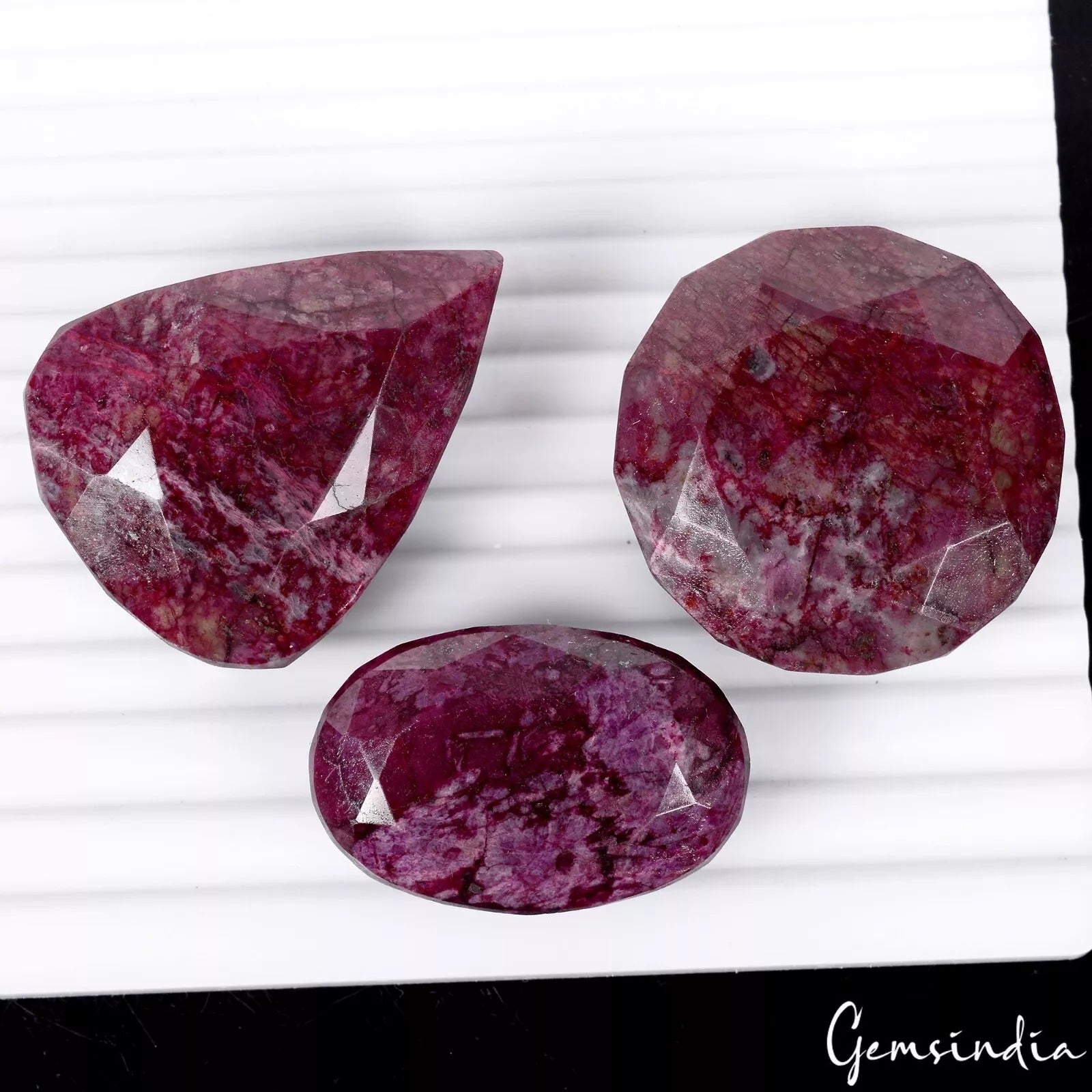 Ruby Lot, Loose Gemstone, Color Enhanced, Red — 3 Pieces, 45mm to 53mm, 990 Ct