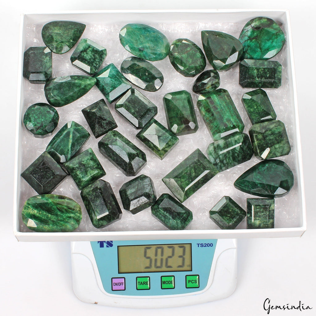 5000 Ct Natural Dark Green Emerald Mix Shape Faceted Earth Mined Gems Lot 33 Pcs