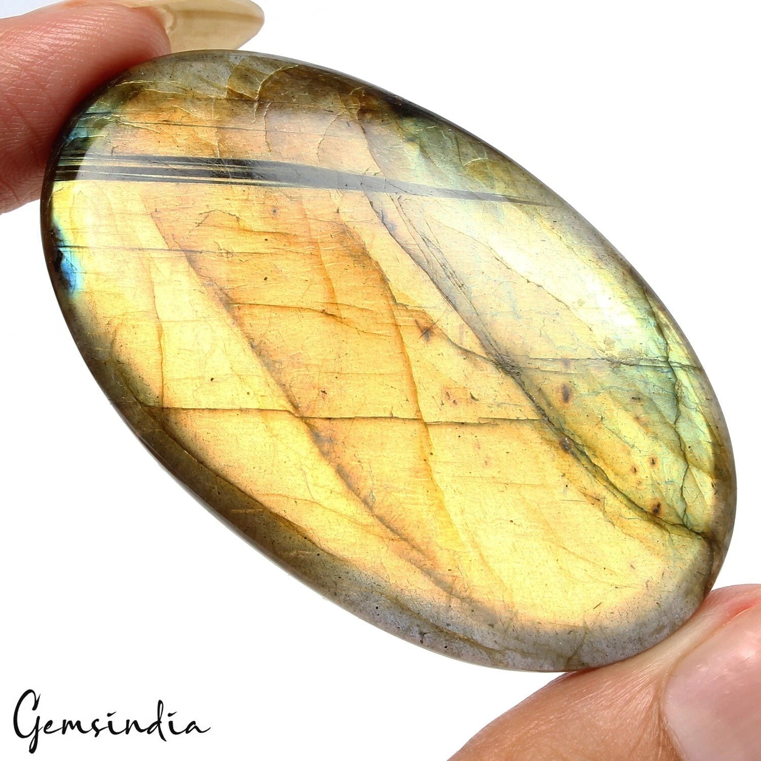 Certified 101.80 Ct Natural Untreated Yellow Shine Labradorite Oval Cab Gemstone