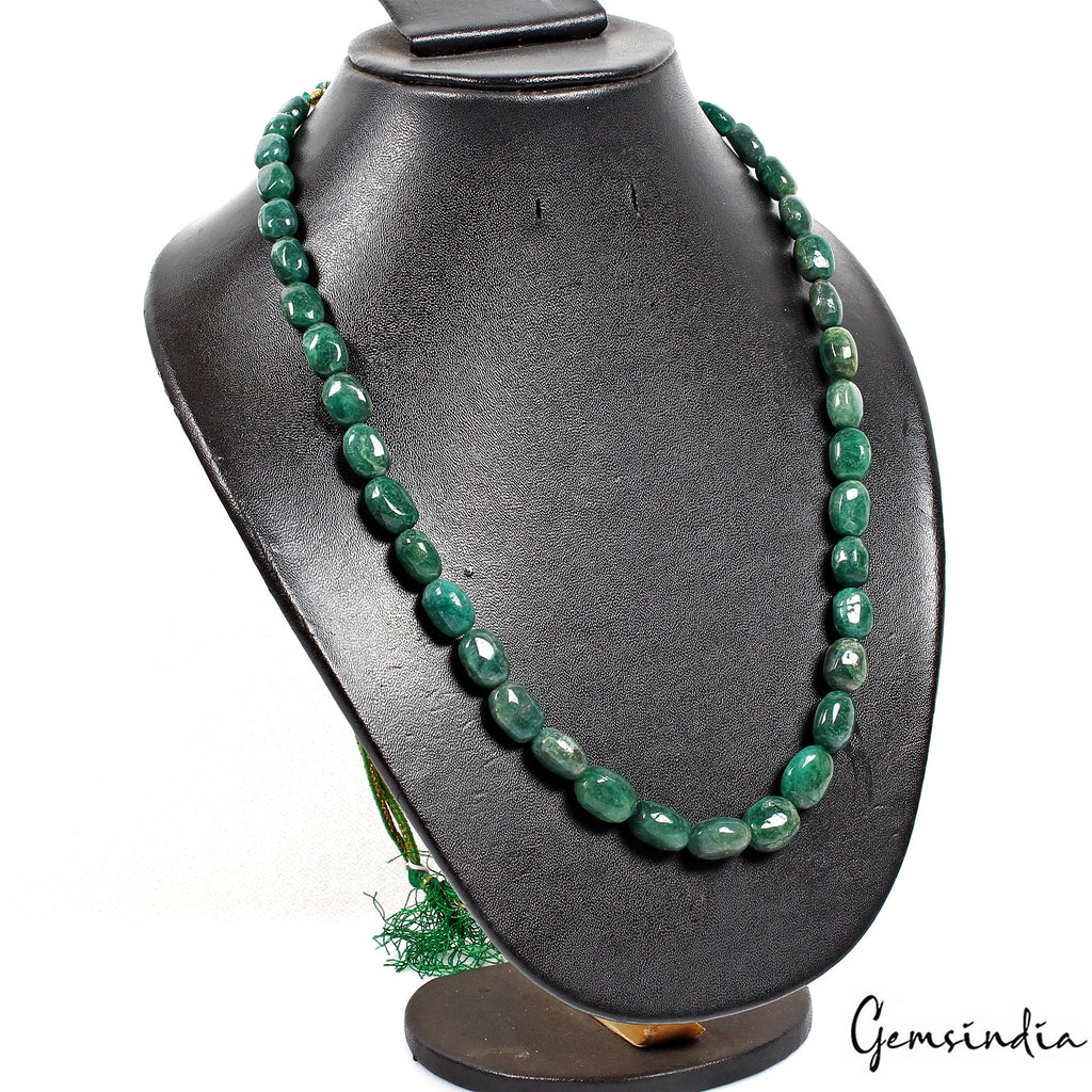 300 Cts Natural Green Emerald Oval Beaded Single Strand Adjustable Necklace 21"