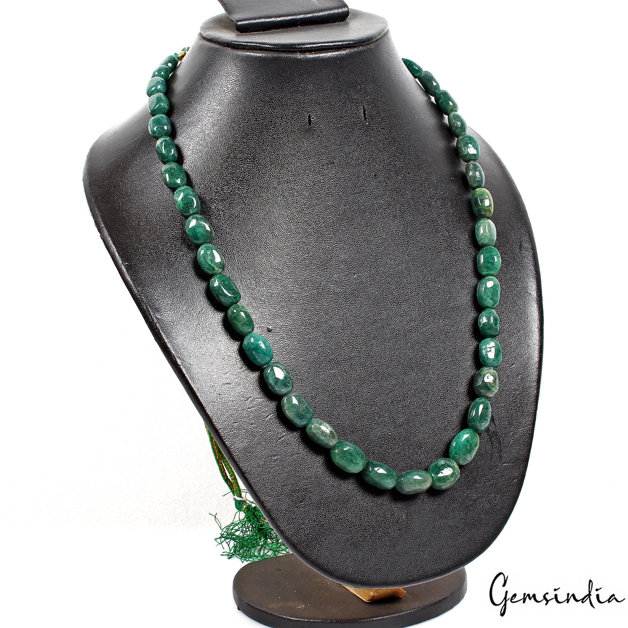 300 Cts Natural Green Emerald Oval Beaded Single Strand Adjustable Necklace 21"