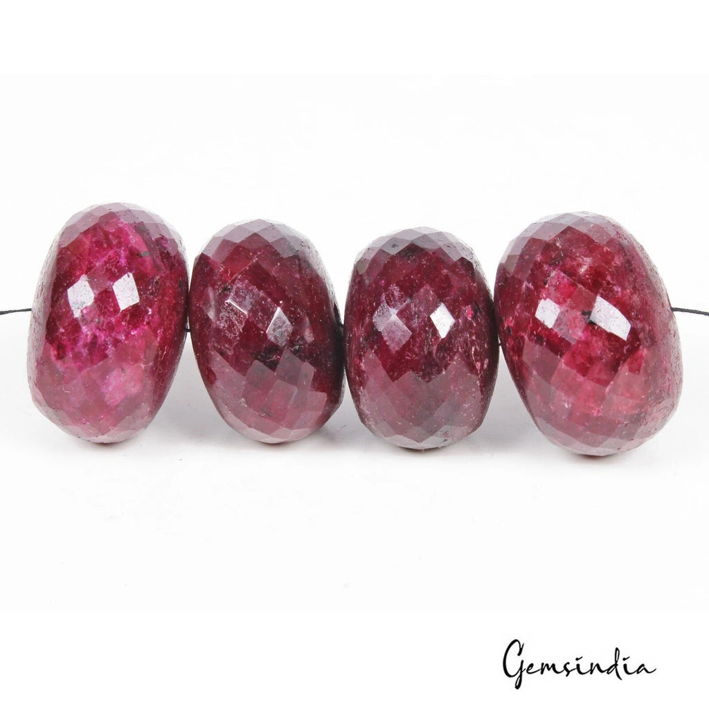 740 Cts/4 Pcs Natural African Red Ruby Round Faceted Drill Bead Loose Gems Lot
