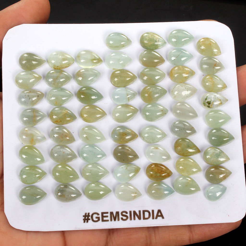 10-12mm Pear Natural Green Aquamarine Cabochon Untreated Loose Gemstone 60 Pcs