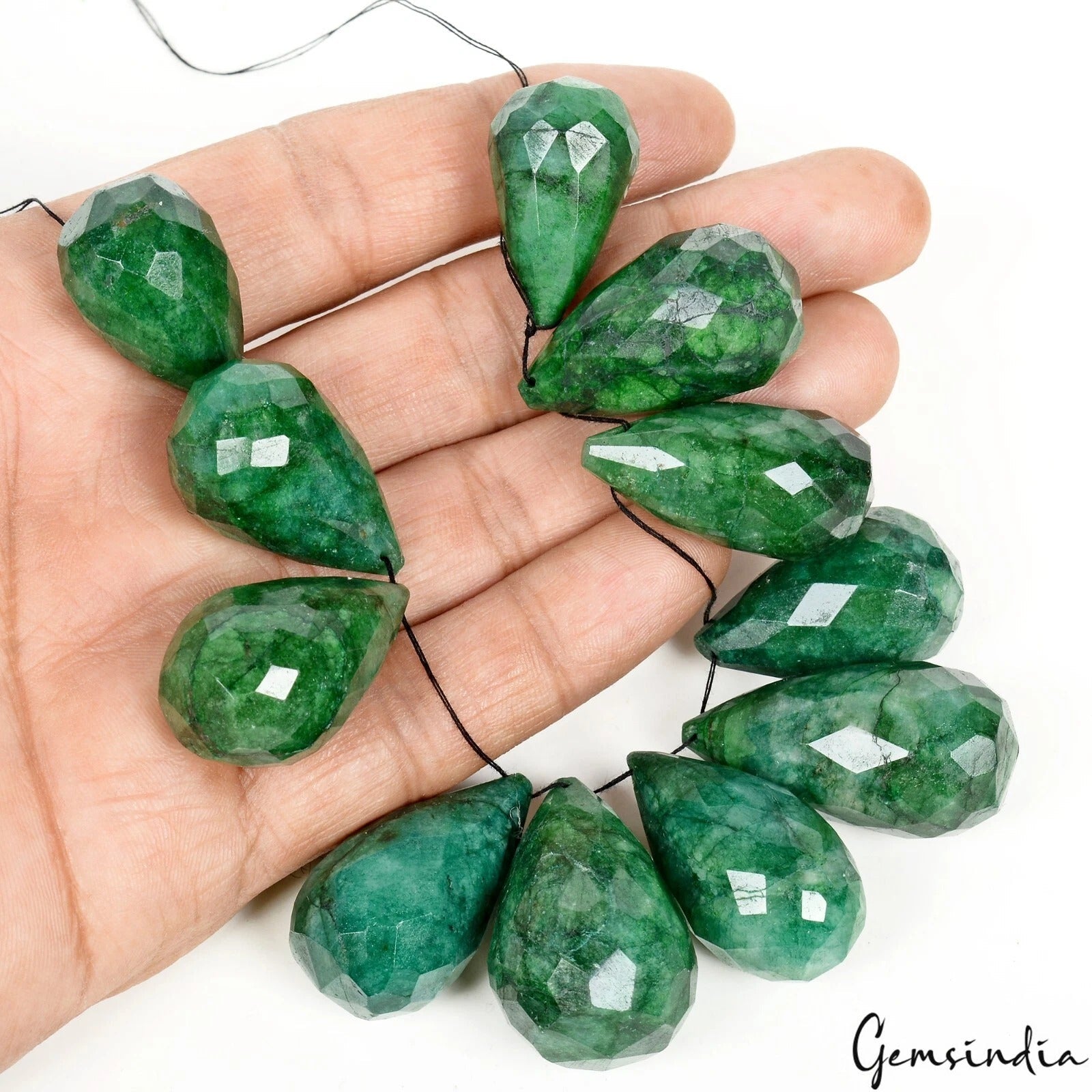 670 Ct Natural Green Emerald Pear Checker Cut Drilled Jewelry Bead/Briolette~11P