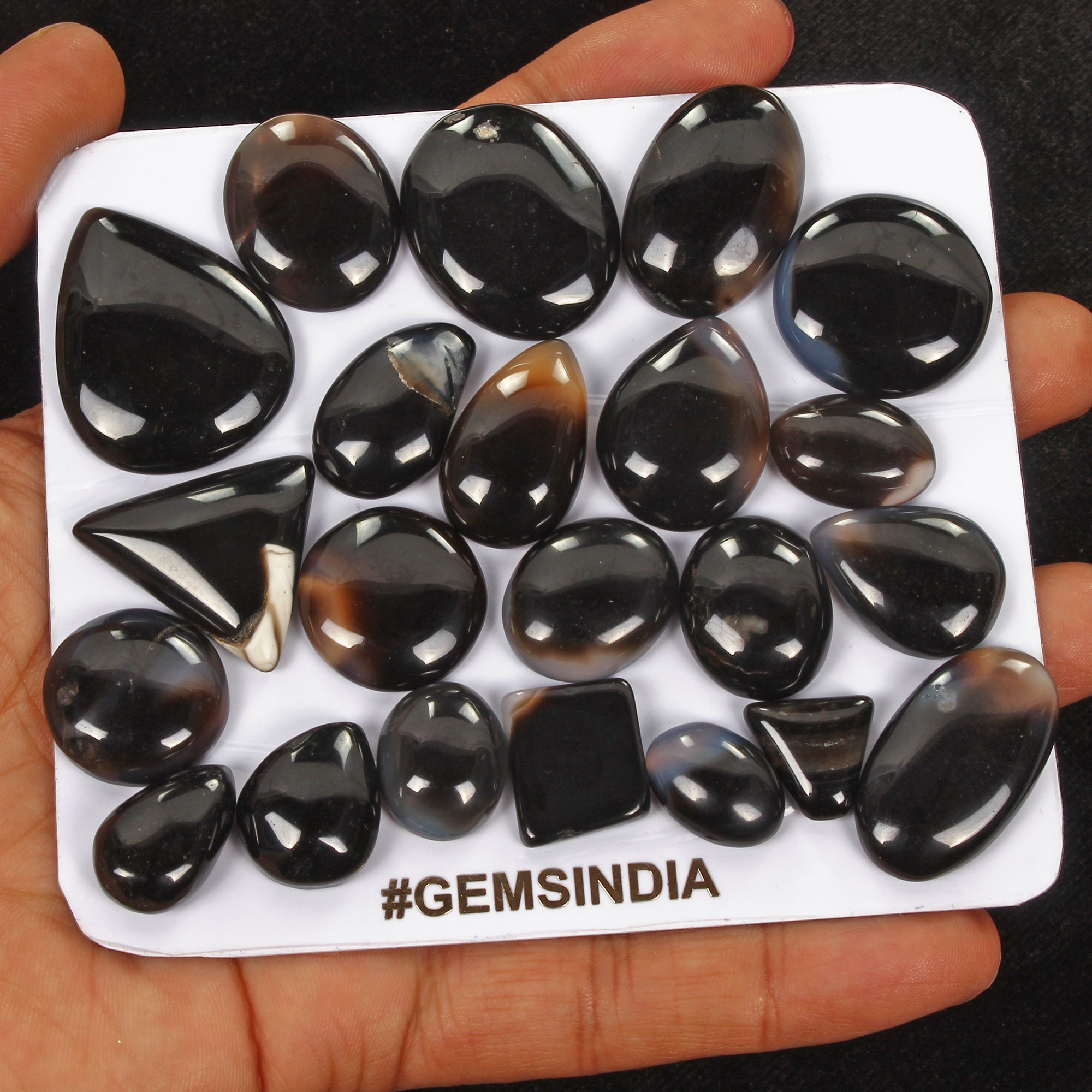 390 Cta/22 Pcs Natural Untreated Black Onyx Mixed Cab Wholesale Loose Gems Lot