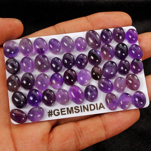 Amethyst Lot, Cabochon, Untreated, Purple — 44 Pieces, 9mm to 13mm, 187.40 Ct, Madagascar
