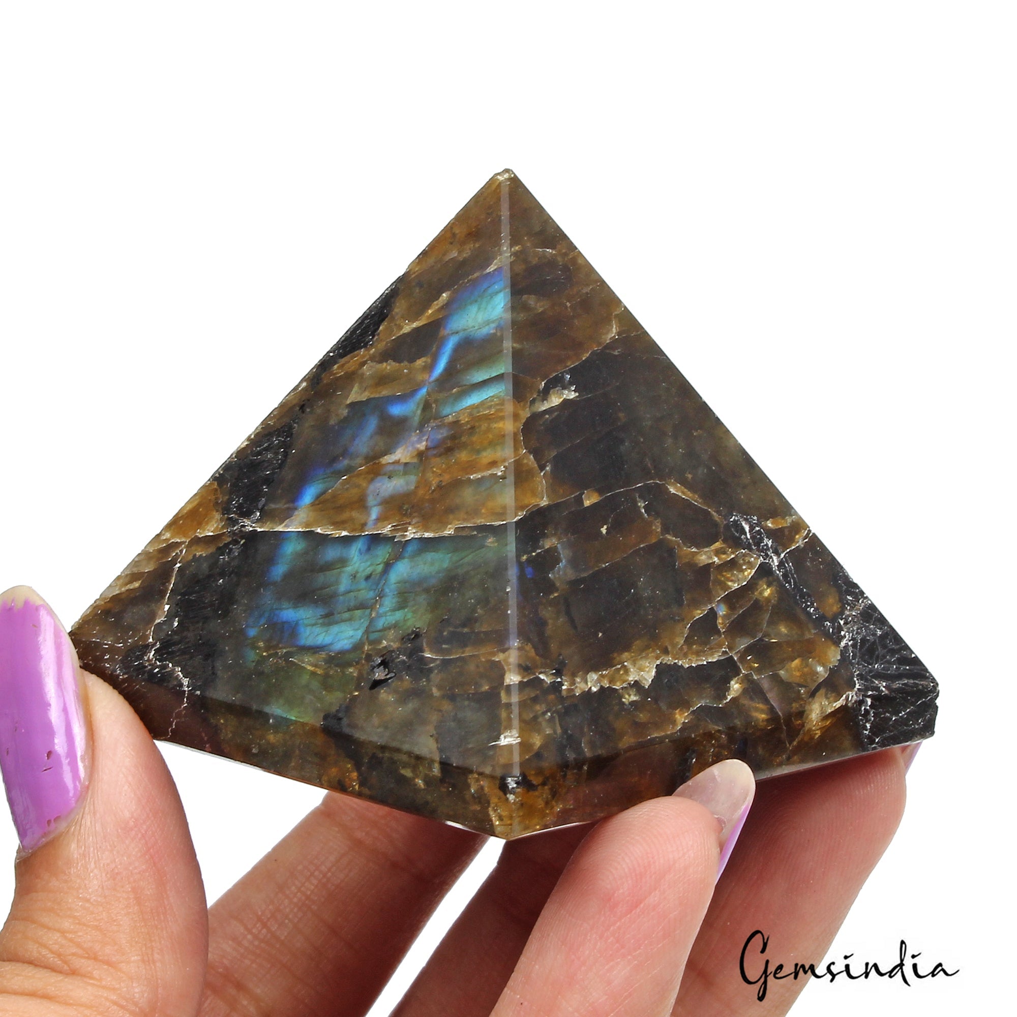 680 Ct Natural Untreated Labradorite Pyramid Healing Crystal Positive Energy Gem