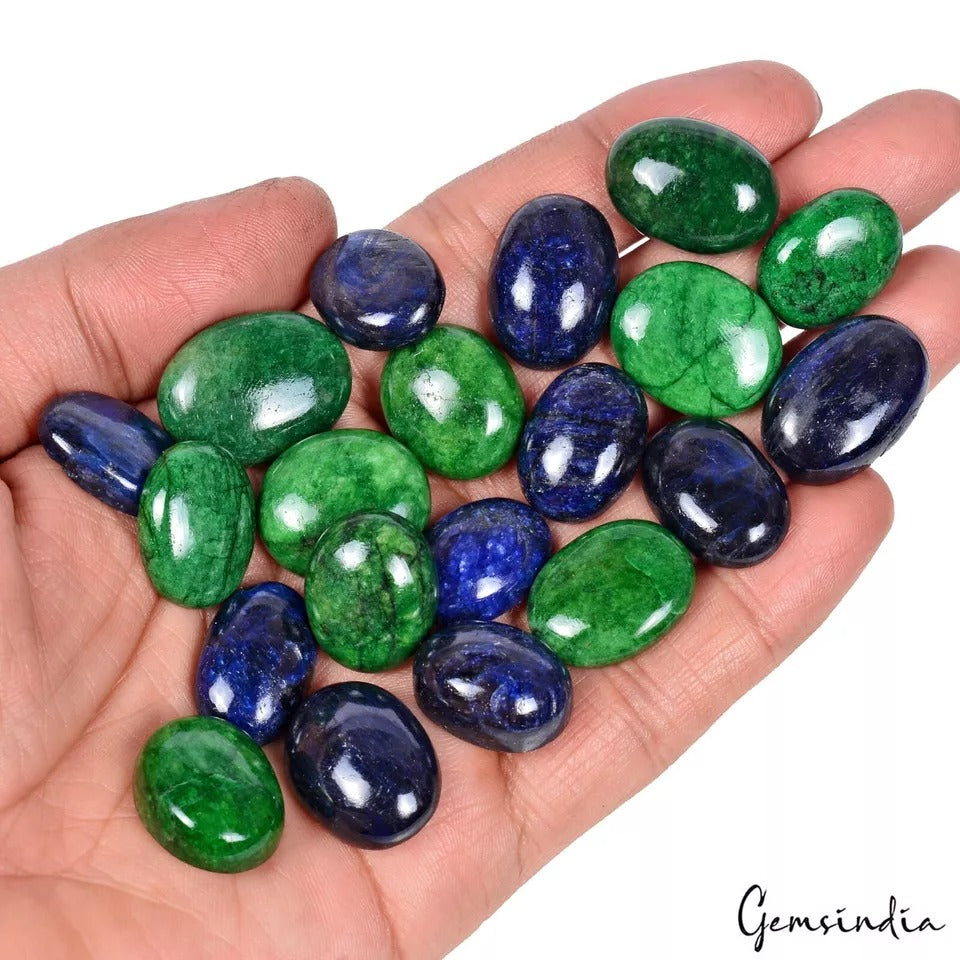 470 Ct/20 Pcs Natural Green Emerald Blue Sapphire Oval Cabochon Loose Gemstones