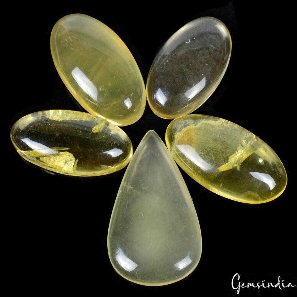 Lemon Quartz Lot, Cabochon, Untreated — 5 Pieces, 34mm to 45mm, 300 Ct
