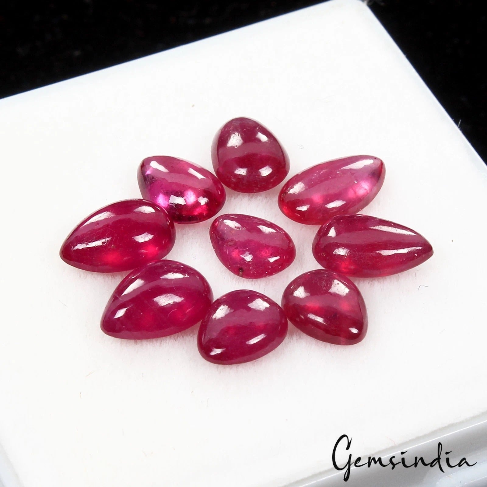 Ruby Loose Gemstone, Pear cabochon Number Of Stone : 9, Heated — 6mm, 8.50 Ct, Mozambique
