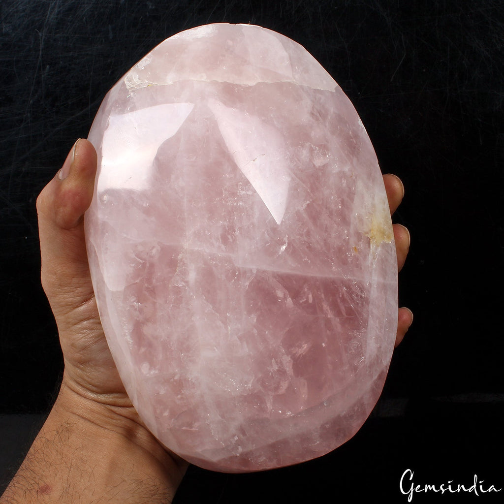 2.5 Kilo Rose Quartz Huge Oval Cut Untreated Polished Pink Gemstone w/ Stand