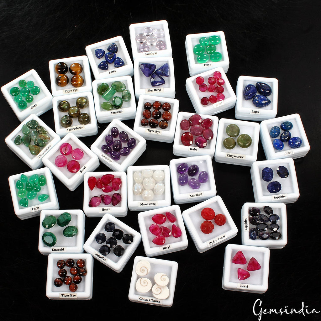 181 Pcs Estate Genuine Semi Precious Loose Multi Color Gem Collection+Wooden Box