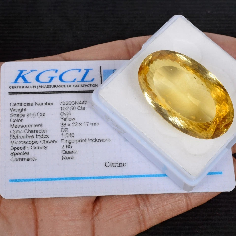 Certified 102.50 Cts Natural Untreated Brazilian Yellow Citrine Oval Faceted Gem