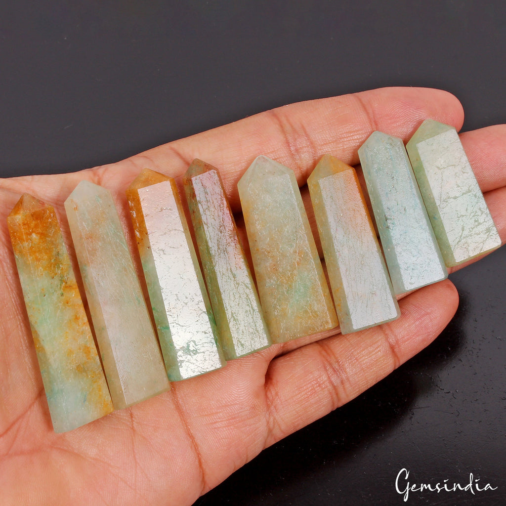 8 Pcs Aventurine Healing Crystal Wands Obelisk Chakra Tower Point ~ 300 Cts
