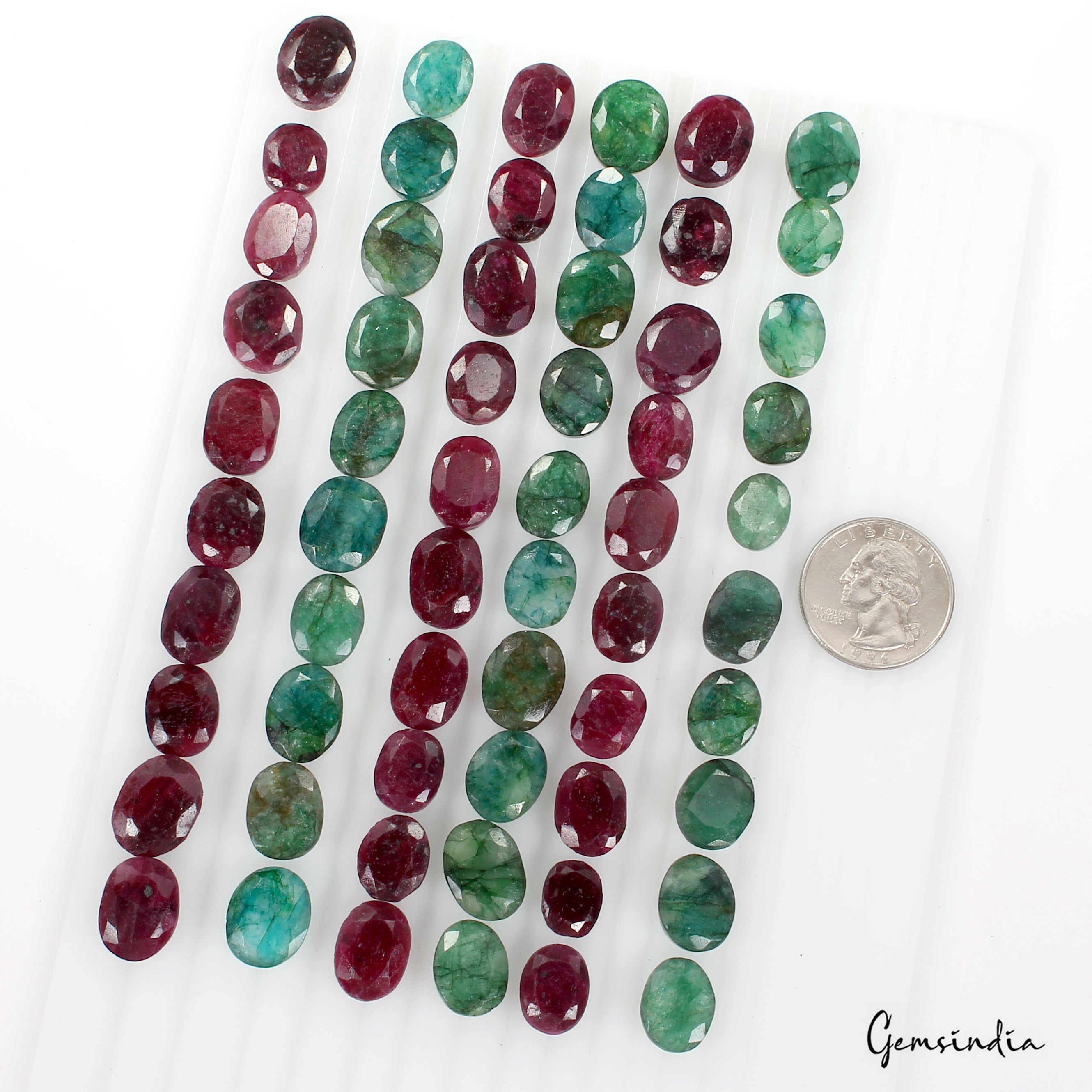 60 Pcs Natural Red Ruby Green Emerald Oval Cut 11-15mm Loose Ring Size Gemstones