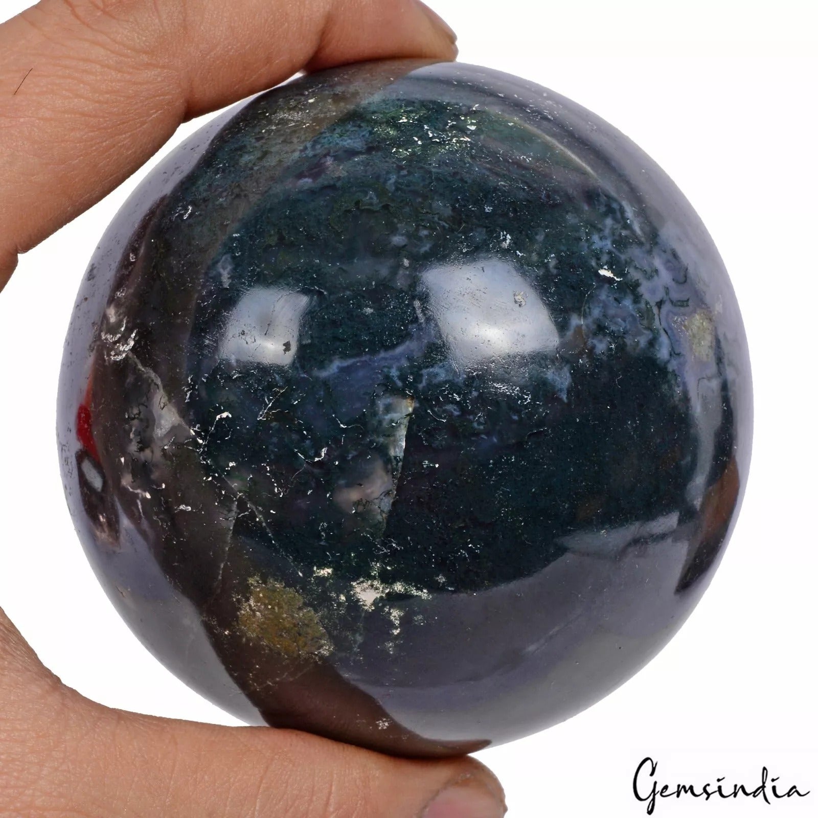 3750Ct Natural Untreated Moss Agate Huge Gem Sphere Crystal Healing Mineral-3.2"