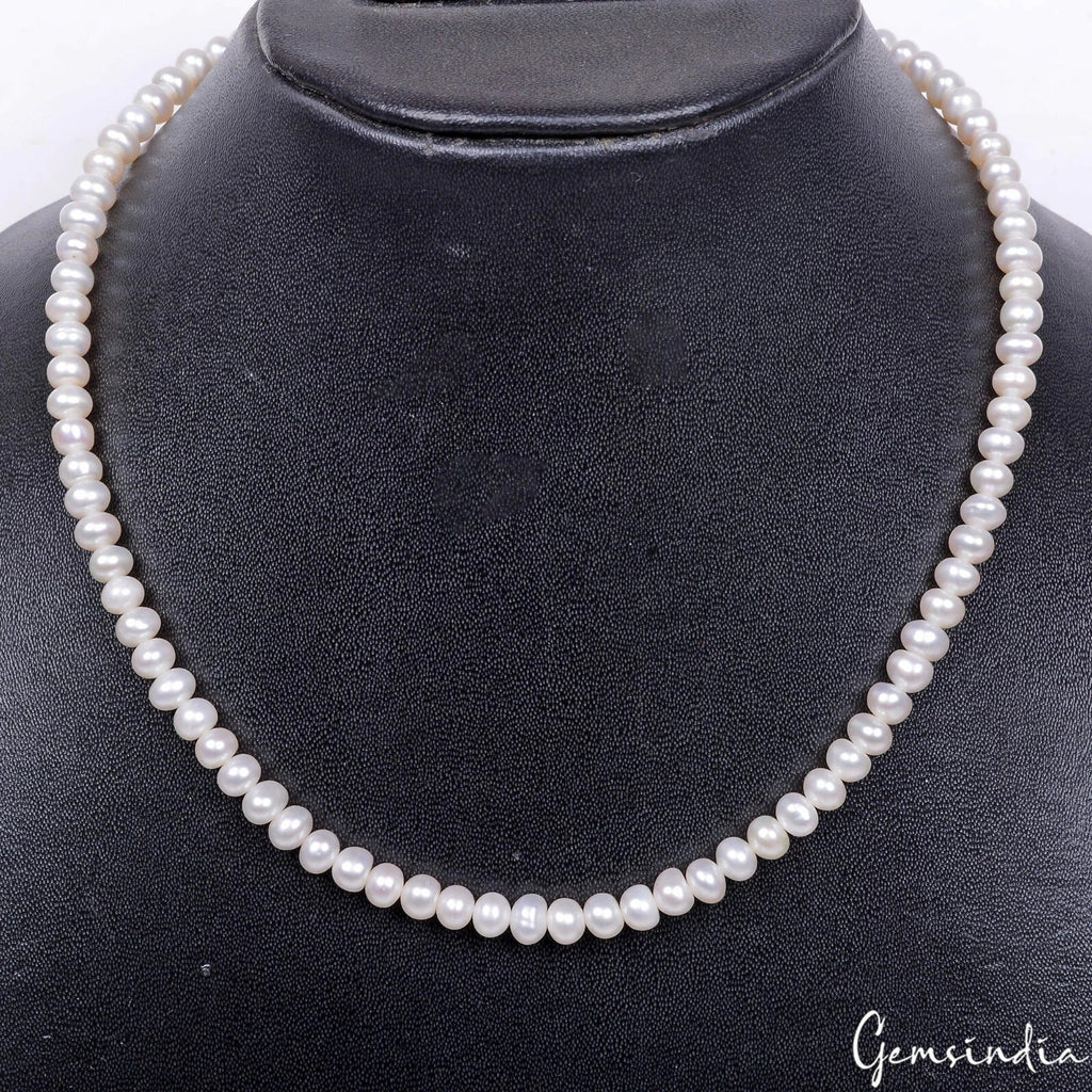 100 Cts Freshwater White Pearl Round Cab Beaded Handmade Single Strand Necklace