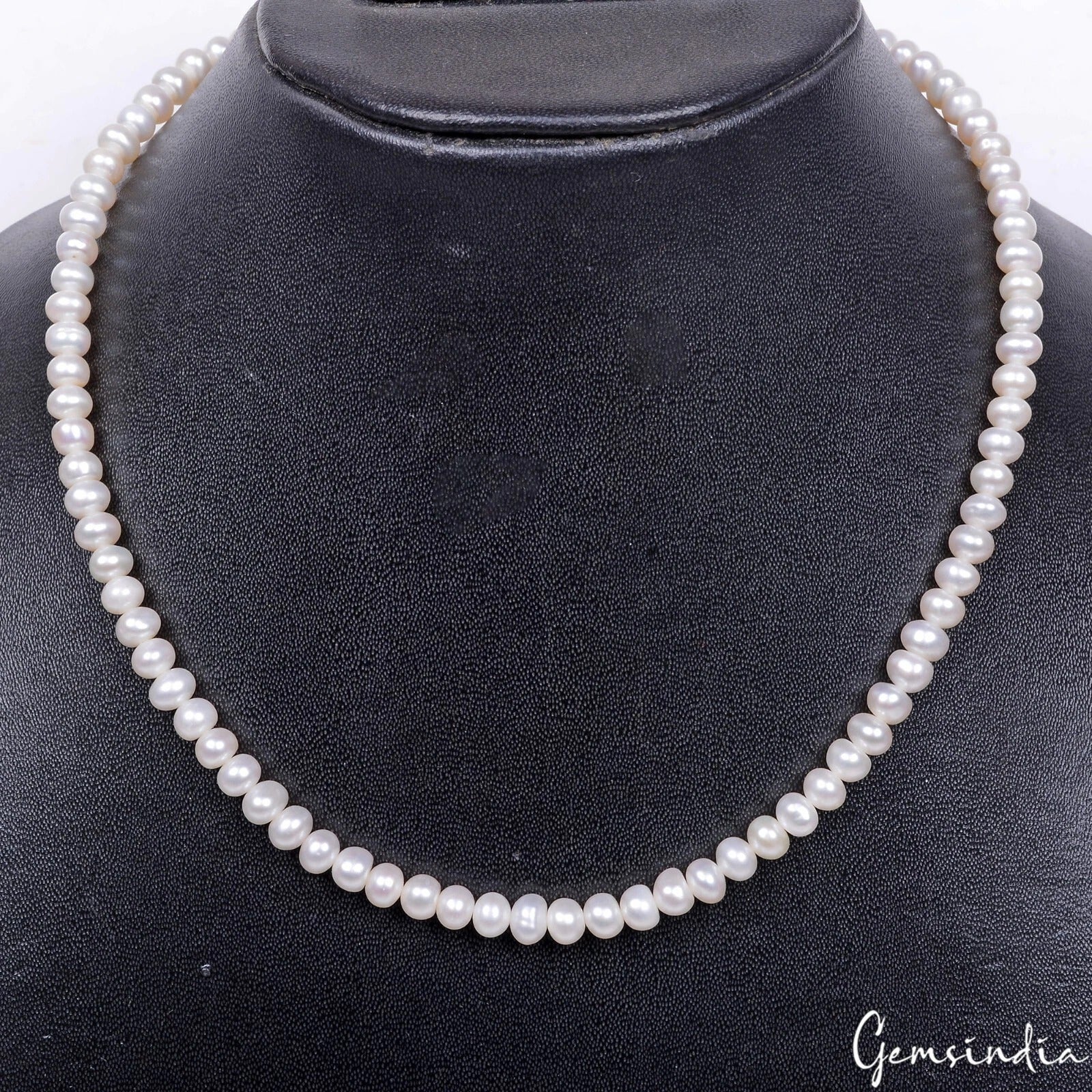 100 Cts Freshwater White Pearl Round Cab Beaded Handmade Single Strand Necklace