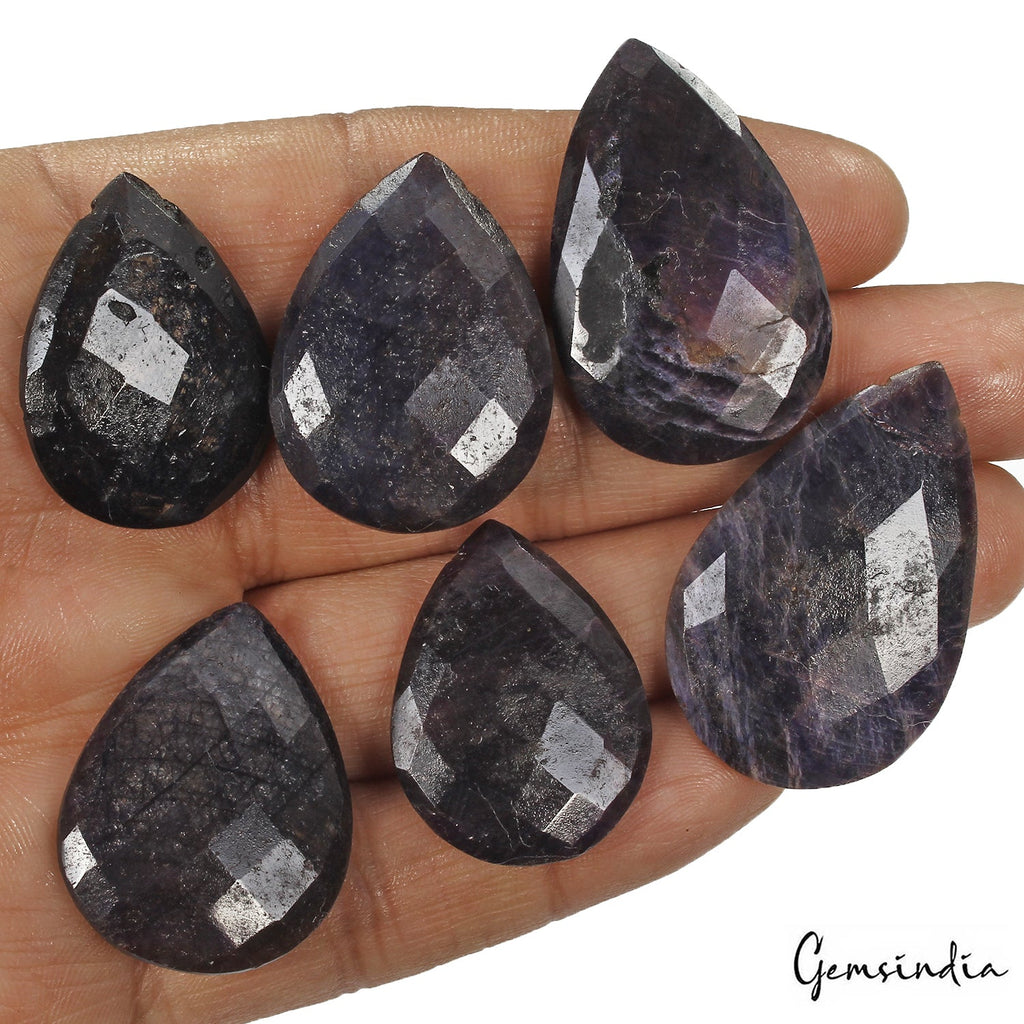 300 Cts/6 Pcs Natural Blue Sapphire Pear Checker Cut Drill Briolettes Loose Gems