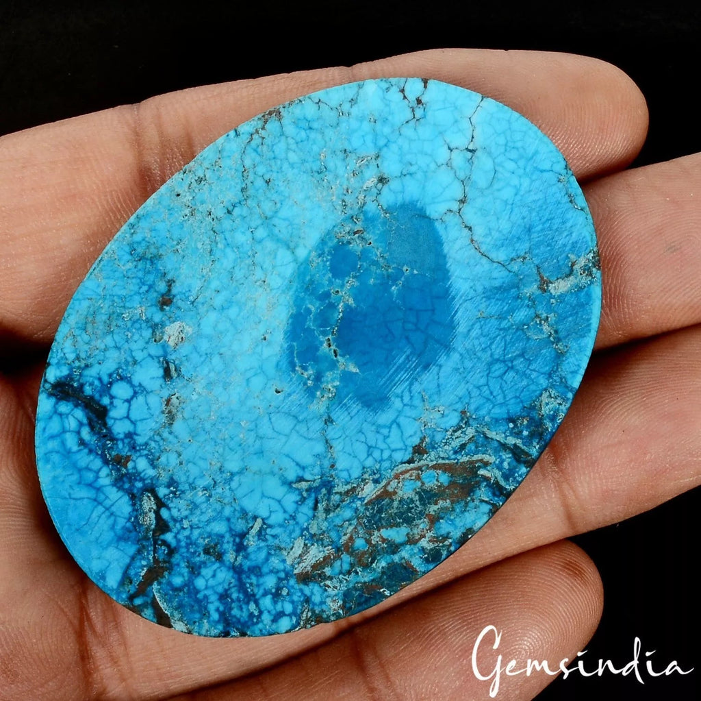 158.20 Ct Natural Blue Spiderweb Turquoise 58mm*42mm Oval Cabochon Gemstone