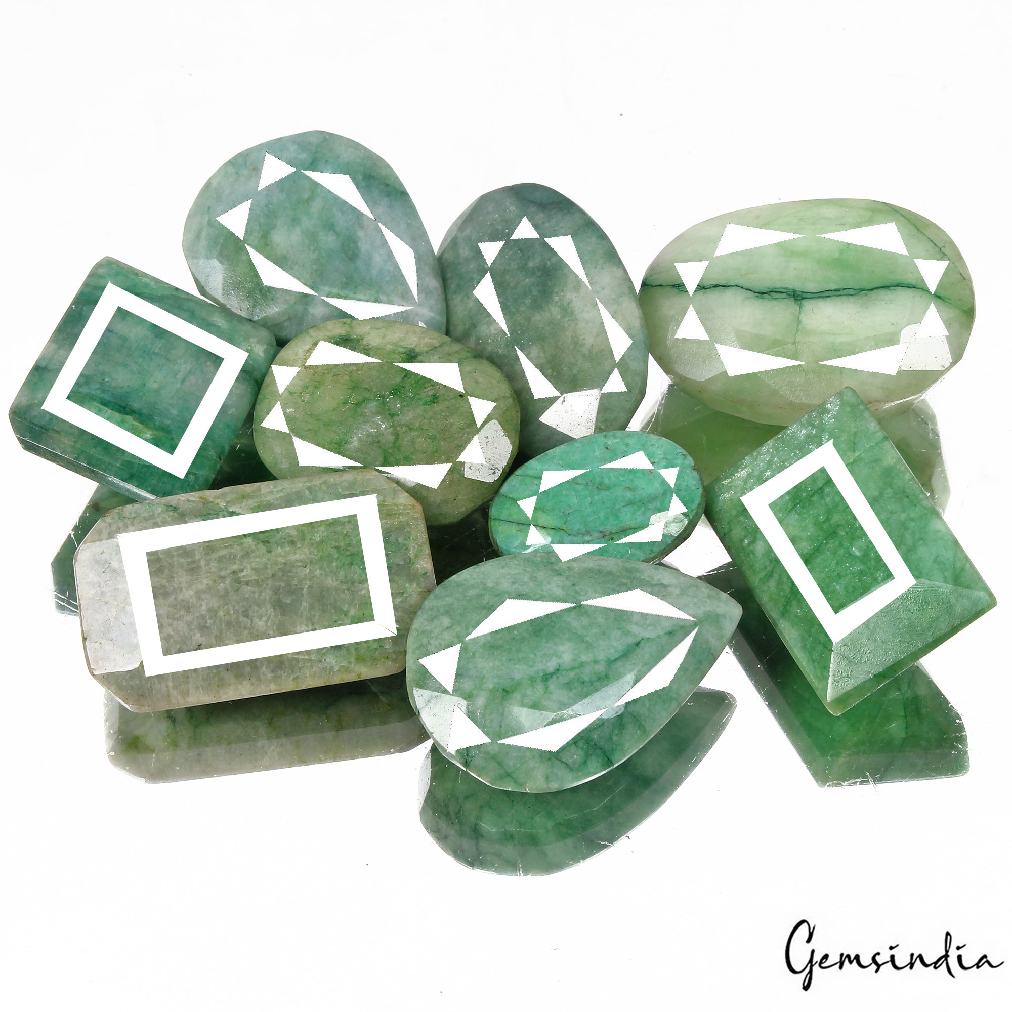500 Ct/9 Pcs Natural Brazilian Green Emerald Mix Faceted Cut Huge Loose Gems Lo