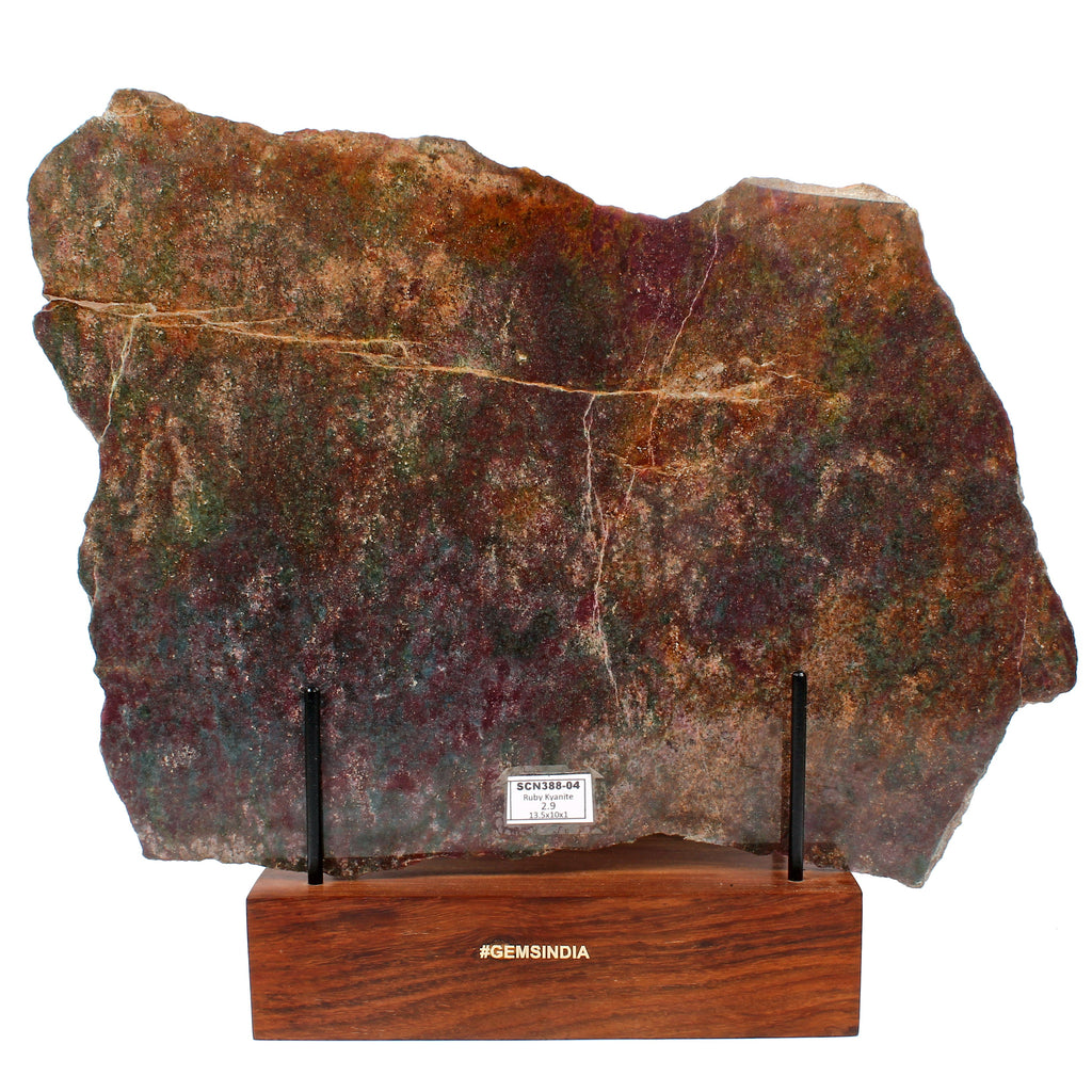 Large 2.9kg Ruby Kyanite Slab Specimen Rough Natural Stone On Rare Display Stand