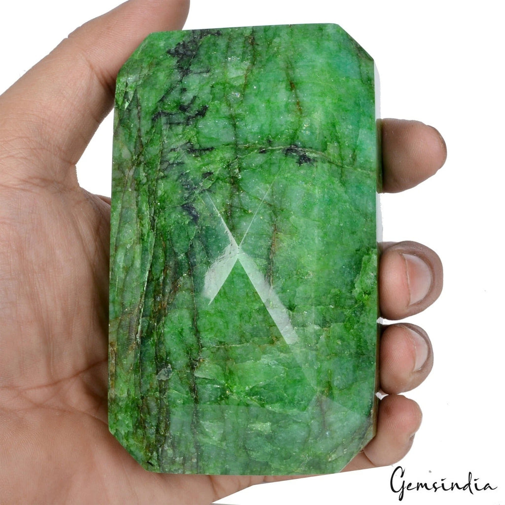 700 Gram Natural Green Emerald Octagon Cut Faceted Earth Mined Loose Gemstone