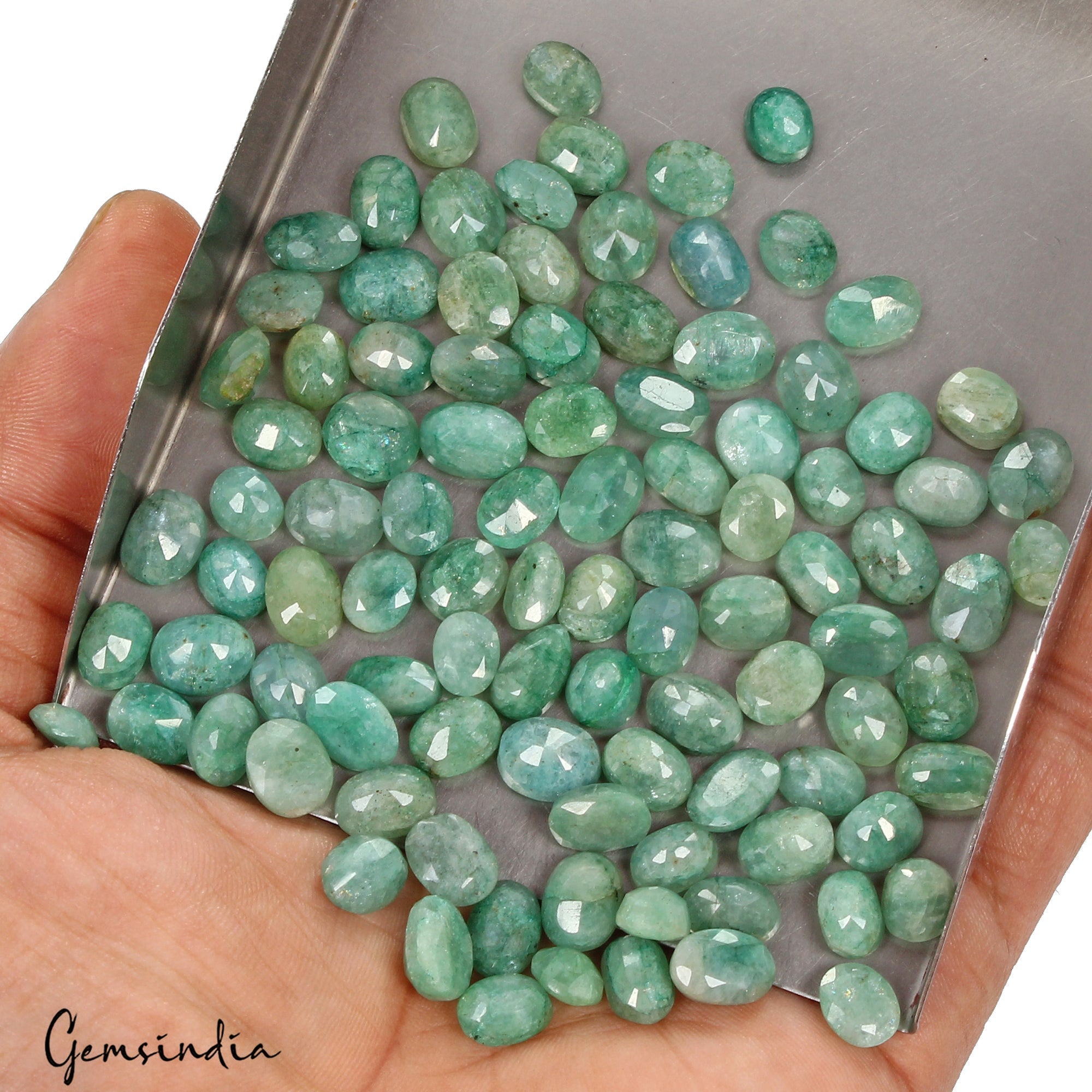 Certified 210 Cts/89 Pcs Natural Green Emerald Oval Faceted Cut Gems For Jewelry