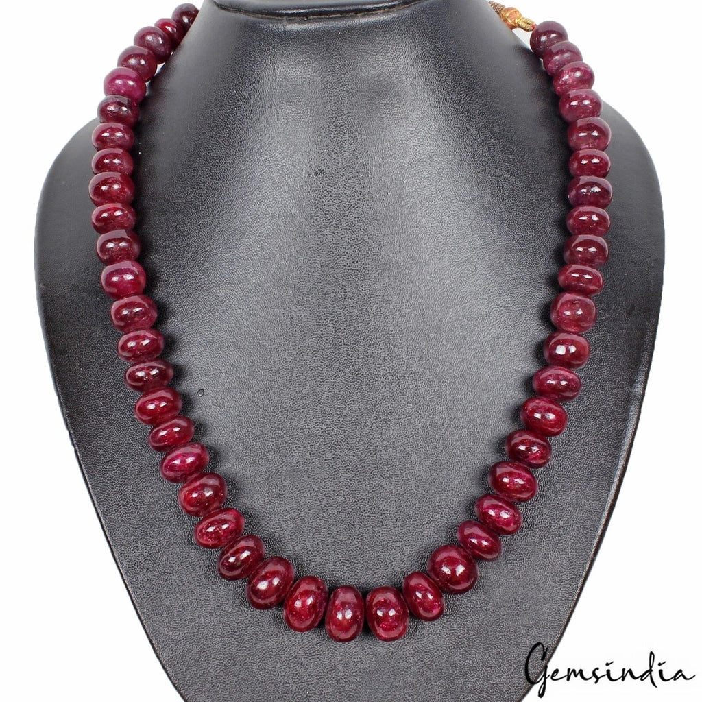 940 Ct Natural Red Ruby Round Beaded Single Strand w Adjustable Tassel Silk Cord
