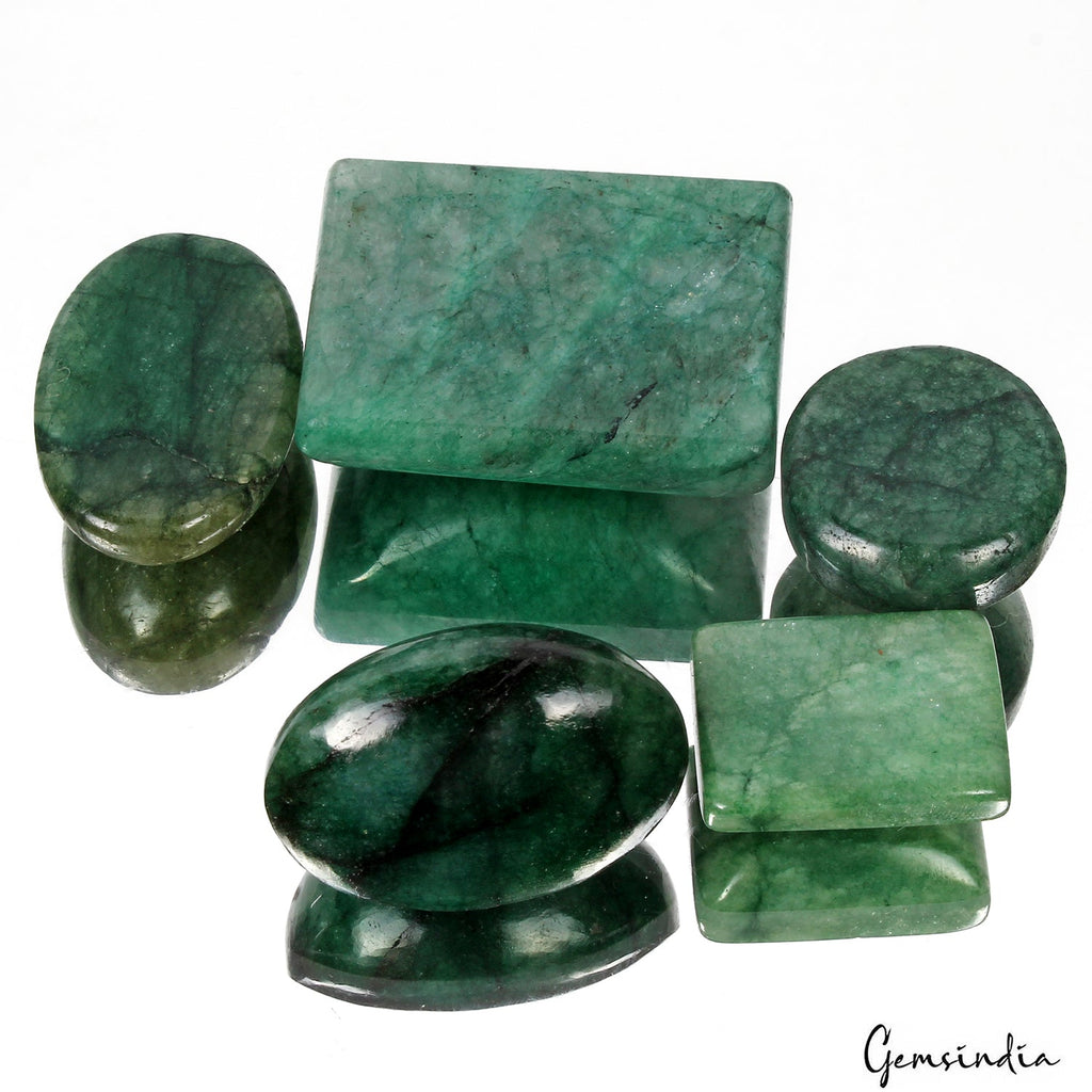 470 Ct/5 Pcs Natural Green Emerald Mix Cabochon Loose Gemstones Wholesale Lot
