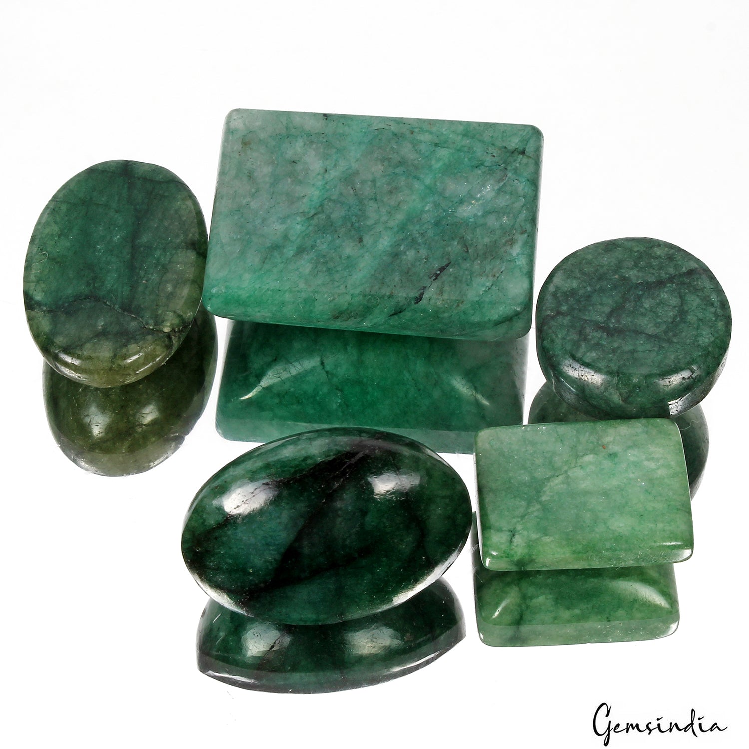 470 Ct/5 Pcs Natural Green Emerald Mix Cabochon Loose Gemstones Wholesale Lot